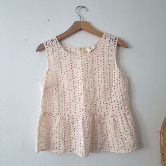 Pins & Needles Peplum Eyelet Tank Top Pink M - Picture 1 of 6